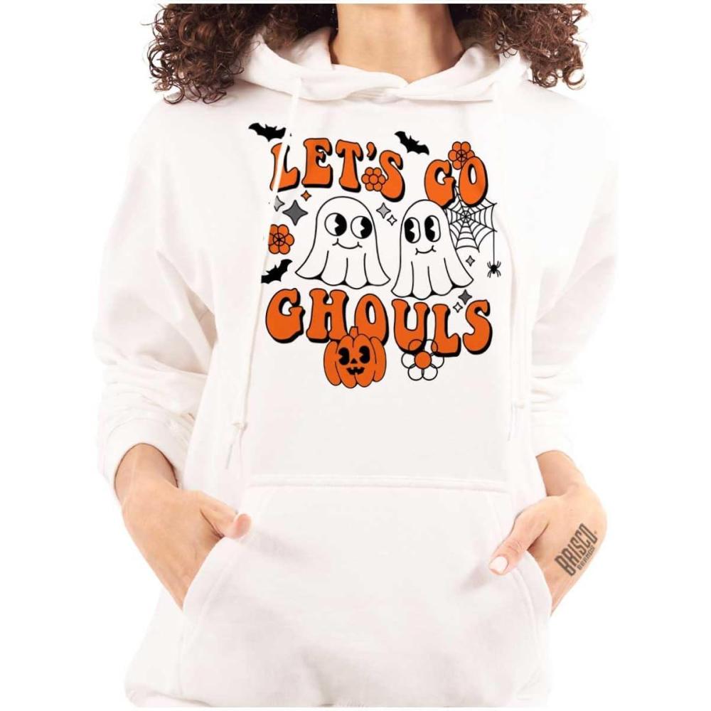 imageBrisco Brands Cute Halloween Ghosts Lets Go Ghouls Hoodie Sweatshirt WomenWhite