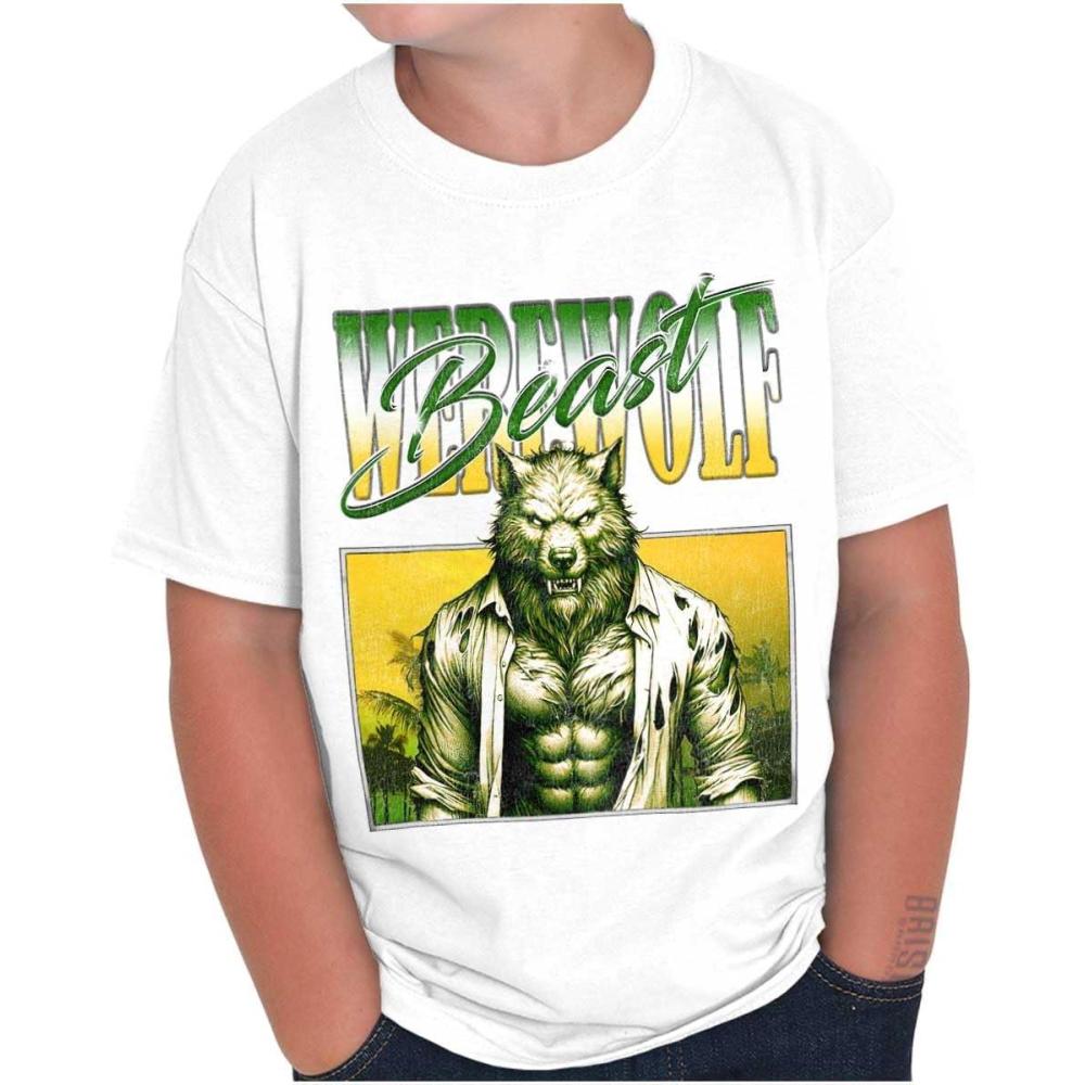 imageBrisco Brands Halloween Monster Werewolf Beast Crewneck T Shirts Boy GirlWhite