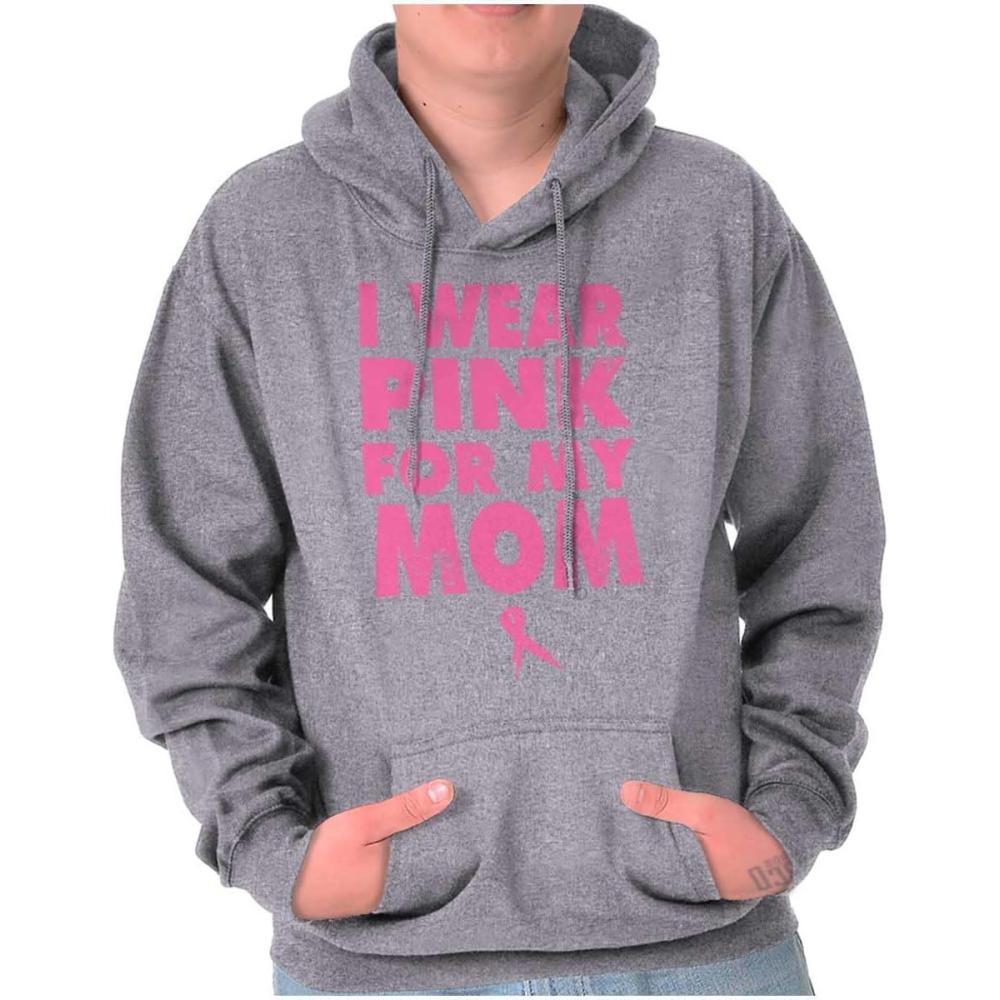 imageBrisco Brands I Wear Pink For My Mom Breast Cancer Hoodie Sweatshirt WomenSport Grey