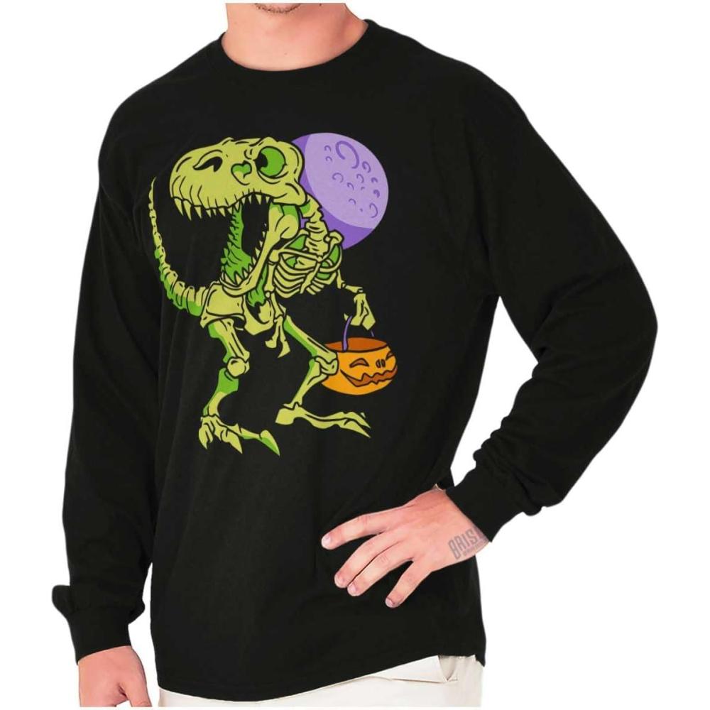 imageBrisco Brands Spooky Halloween Dinosaur Skeleton Long Sleeve Tshirt Men WomenBlack