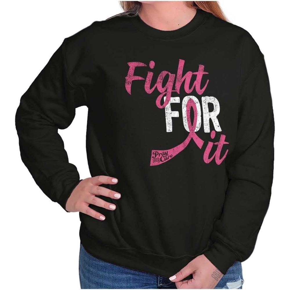 imageClassic Teaze Fight For It Breast Cancer Aware Pink Women Crewneck SweatshirtBlack
