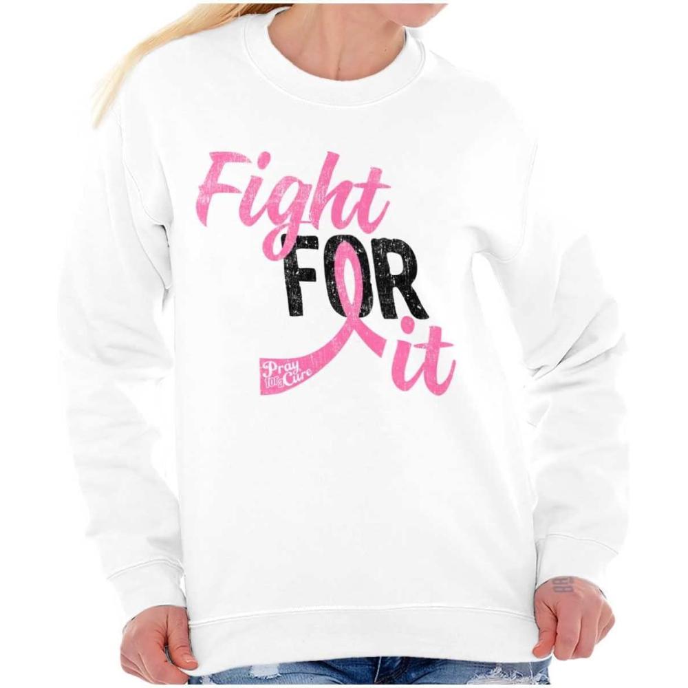 imageClassic Teaze Fight For It Breast Cancer Aware Pink Women Crewneck SweatshirtWhite