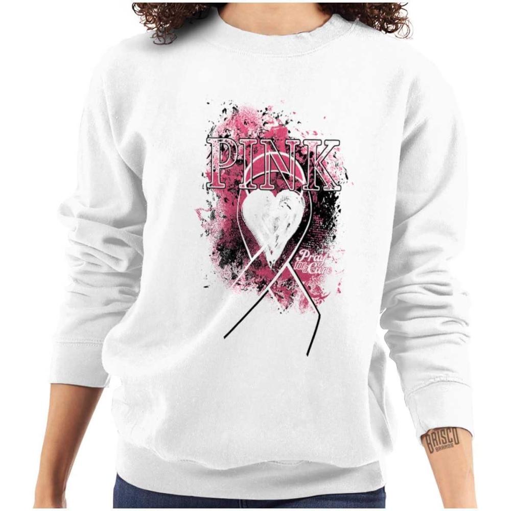 imageClassic Teaze Paint Pink Ribbon Breast Cancer Aware Women Crewneck SweatshirtWhite