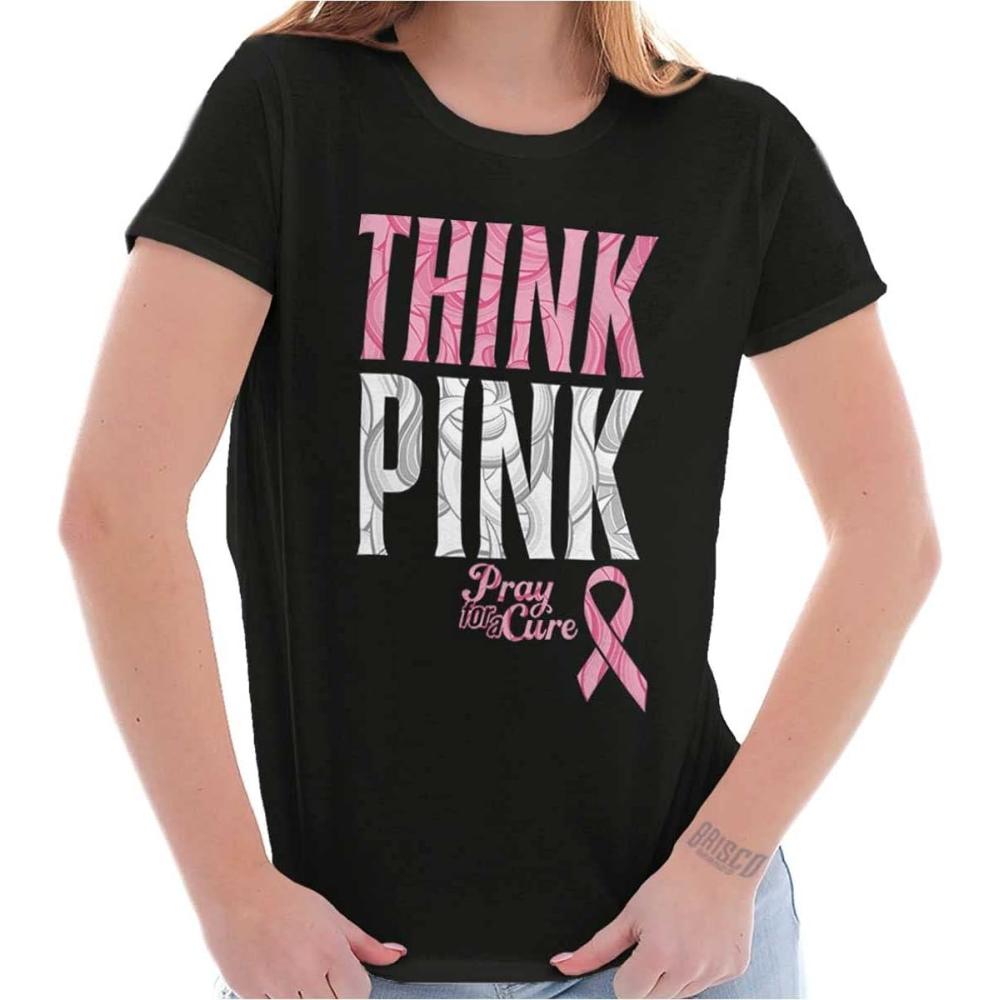 imageClassic Teaze Pink Ribbon Cure Breast Cancer Awareness Womens Slim Fit Graphic TeeBlack