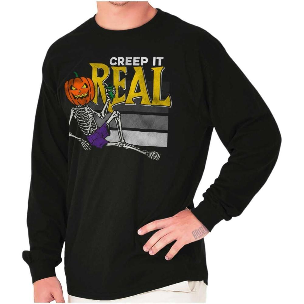 imageFunny Halloween Creep It Real Joke Long Sleeve Tshirt Men WomenBlack