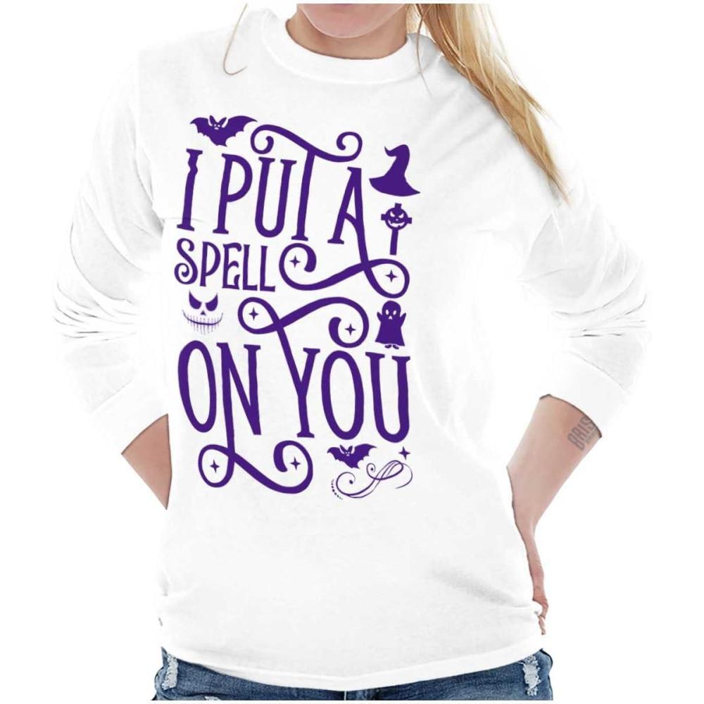 imageHalloween I Put A Spell On You Witch Womens Long Sleeve T ShirtWhite
