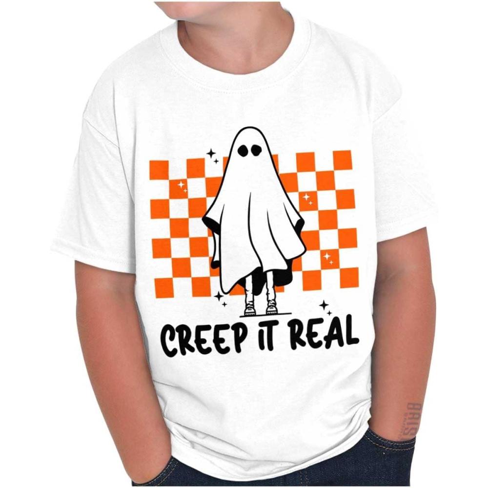 imageHalloween Spooky Ghost Creep It Real Crewneck T Shirts Boy GirlWhite