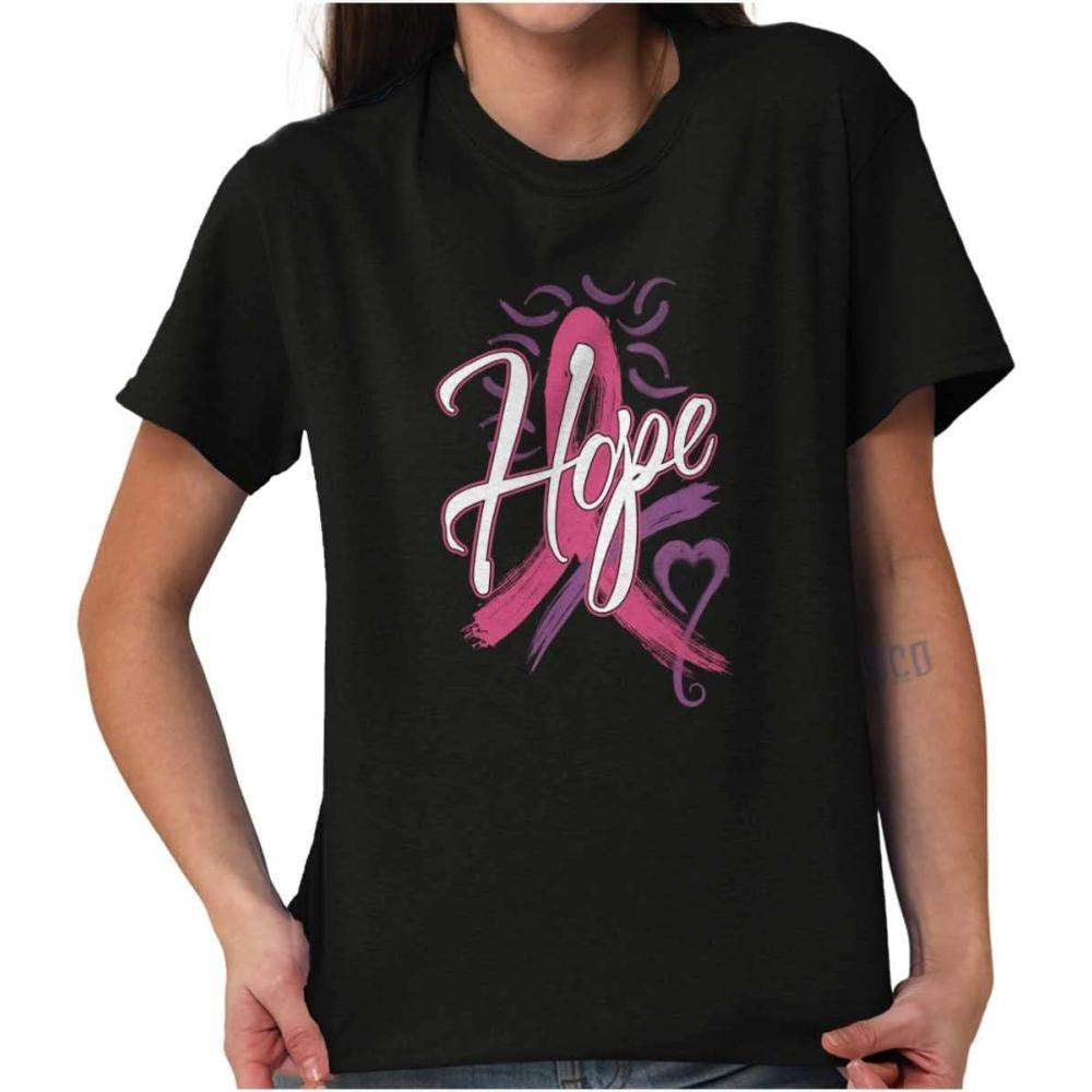 imageHope Pink Ribbon Heart Breast Cancer Womens Graphic T Shirt TeesBlack
