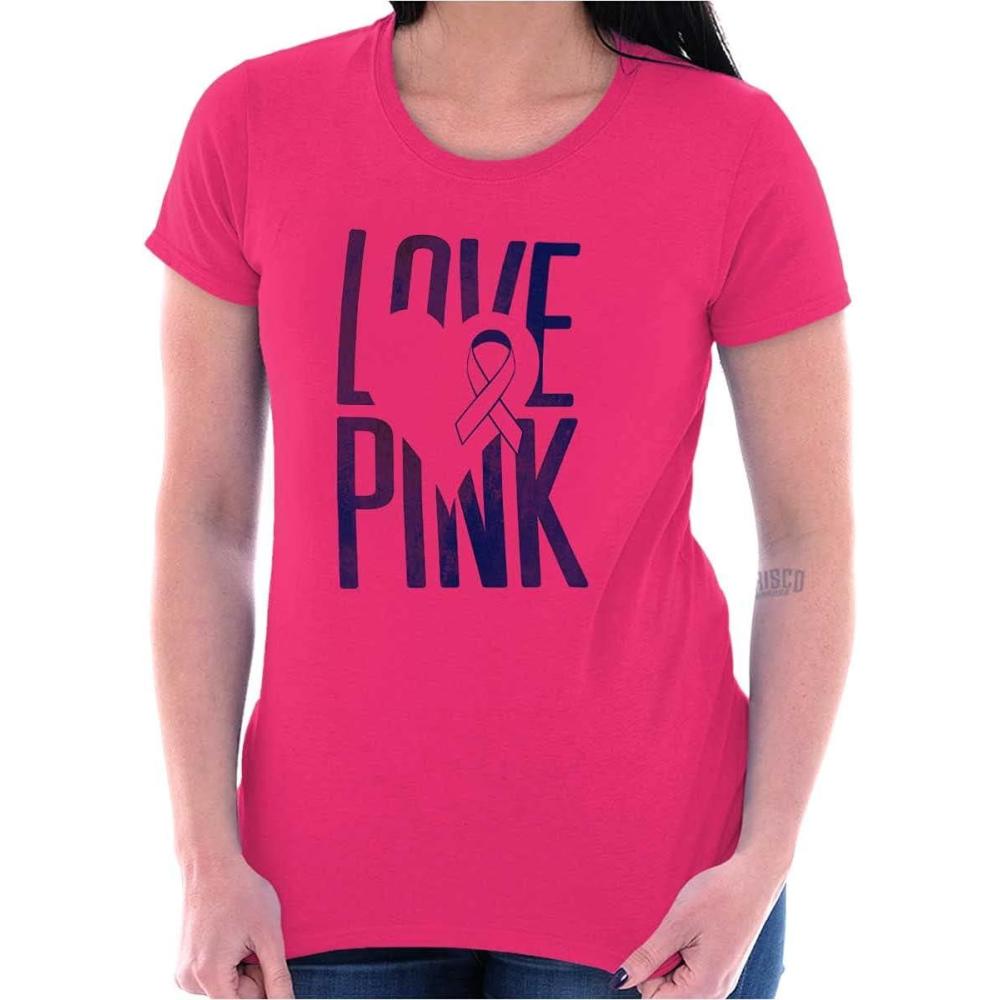 imageLove Pink Ribbon Breast Cancer Aware Womens Slim Fit Graphic Tee