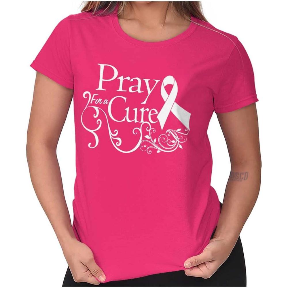imagePray for A Cure Breast Cancer Support Womens Slim Fit Graphic Tee Heliconia
