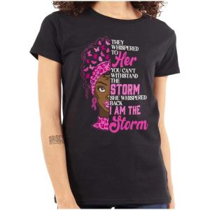 Black Breast Cancer I Am The Storm Womens Slim Fit Graphic Tee(Black)