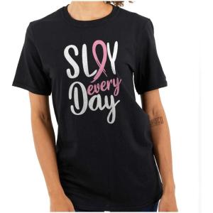 Breast Cancer Survivor Slay Every Day Womens Graphic T Shirt Tees(Black)