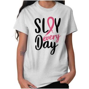 Breast Cancer Survivor Slay Every Day Womens Graphic T Shirt Tees(White)