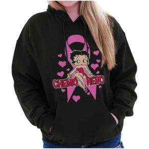 Brisco Brands Betty Boop Breast Cancer Chemo Hero Hoodie Sweatshirt Women(Black)