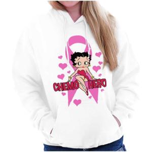 Brisco Brands Betty Boop Breast Cancer Chemo Hero Hoodie Sweatshirt Women(White)