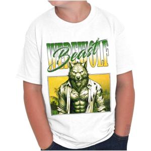 Brisco Brands Halloween Monster Werewolf Beast Crewneck T Shirts Boy Girl(White)
