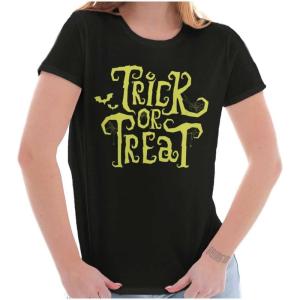 Brisco Brands Spooky Halloween Trick or Treat Womens Slim Fit Graphic Tee(Black)