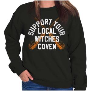 Brisco Brands Support Your Local Witches Coven Women Crewneck Sweatshirt(Black)