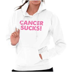 Cancer Sucks Breast Awareness Quote Hoodie Sweatshirt Women(White)