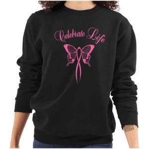 Classic Teaze Celebrate Life Breast Cancer Support Women Crewneck Sweatshirt(Black)