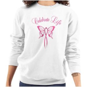 Classic Teaze Celebrate Life Breast Cancer Support Women Crewneck Sweatshirt(White)