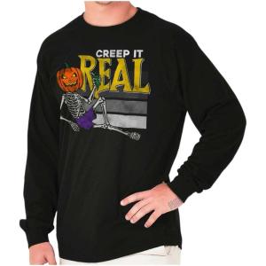 Funny Halloween Creep It Real Joke Long Sleeve Tshirt Men Women(Black)