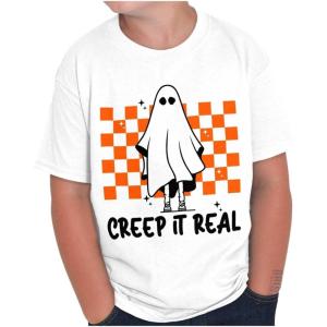 Halloween Spooky Ghost Creep It Real Crewneck T Shirts Boy Girl(White)