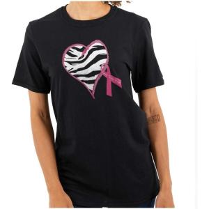 Heart Zebra Breast Cancer Aware Pink Womens Graphic T Shirt Tees(Black)