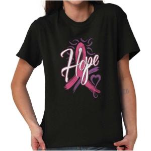 Hope Pink Ribbon Heart Breast Cancer Womens Graphic T Shirt Tees(Black)