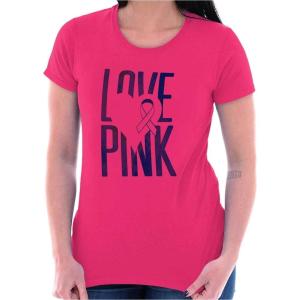 Love Pink Ribbon Breast Cancer Aware Womens Slim Fit Graphic Tee