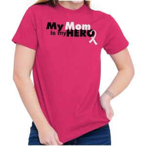 My Mom My Hero Breast Cancer Ribbon Womens Graphic T Shirt Tees Heliconia