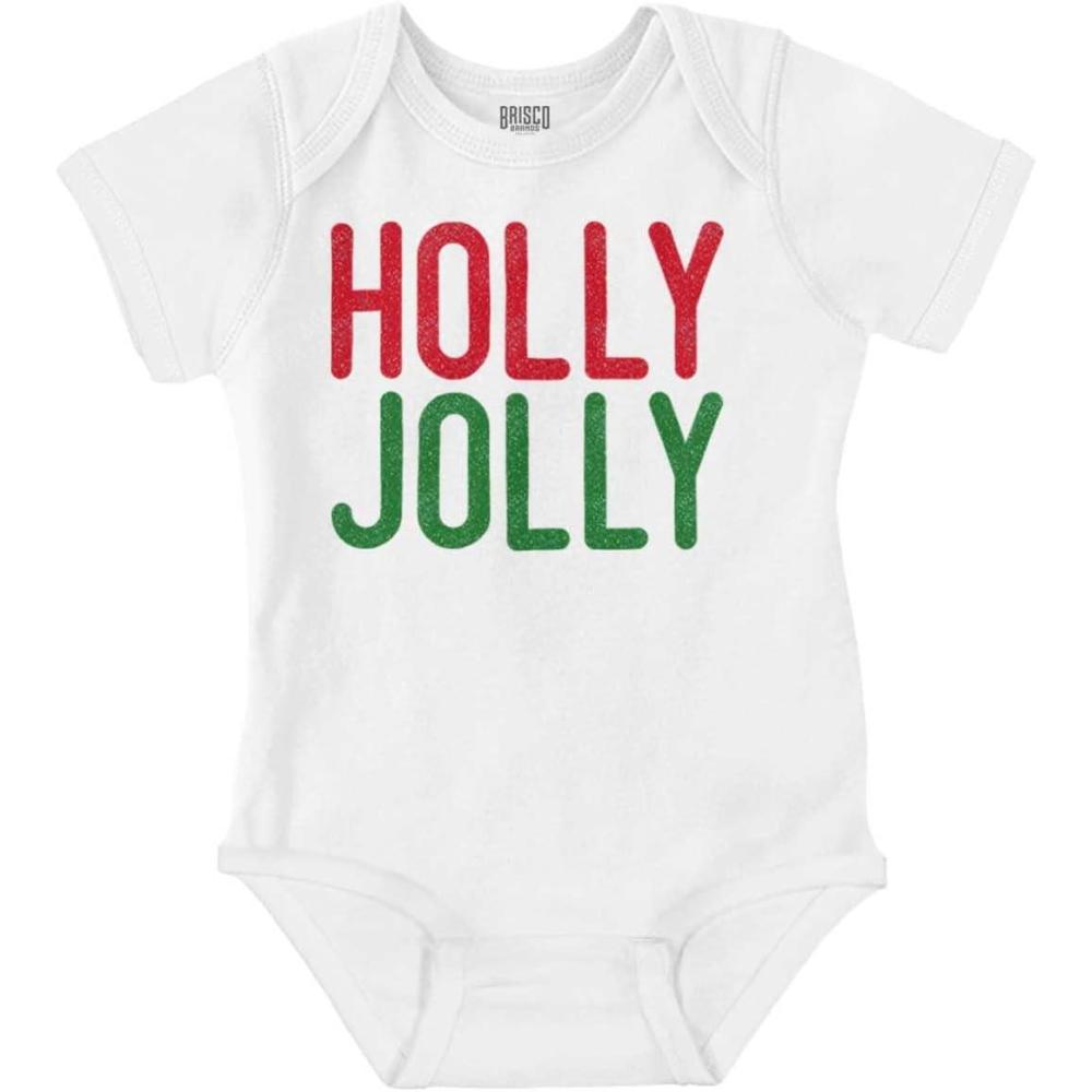 imageBrisco Brands Christmas Saying Holly Jolly Xmas Baby Romper Boys or GirlsWhite