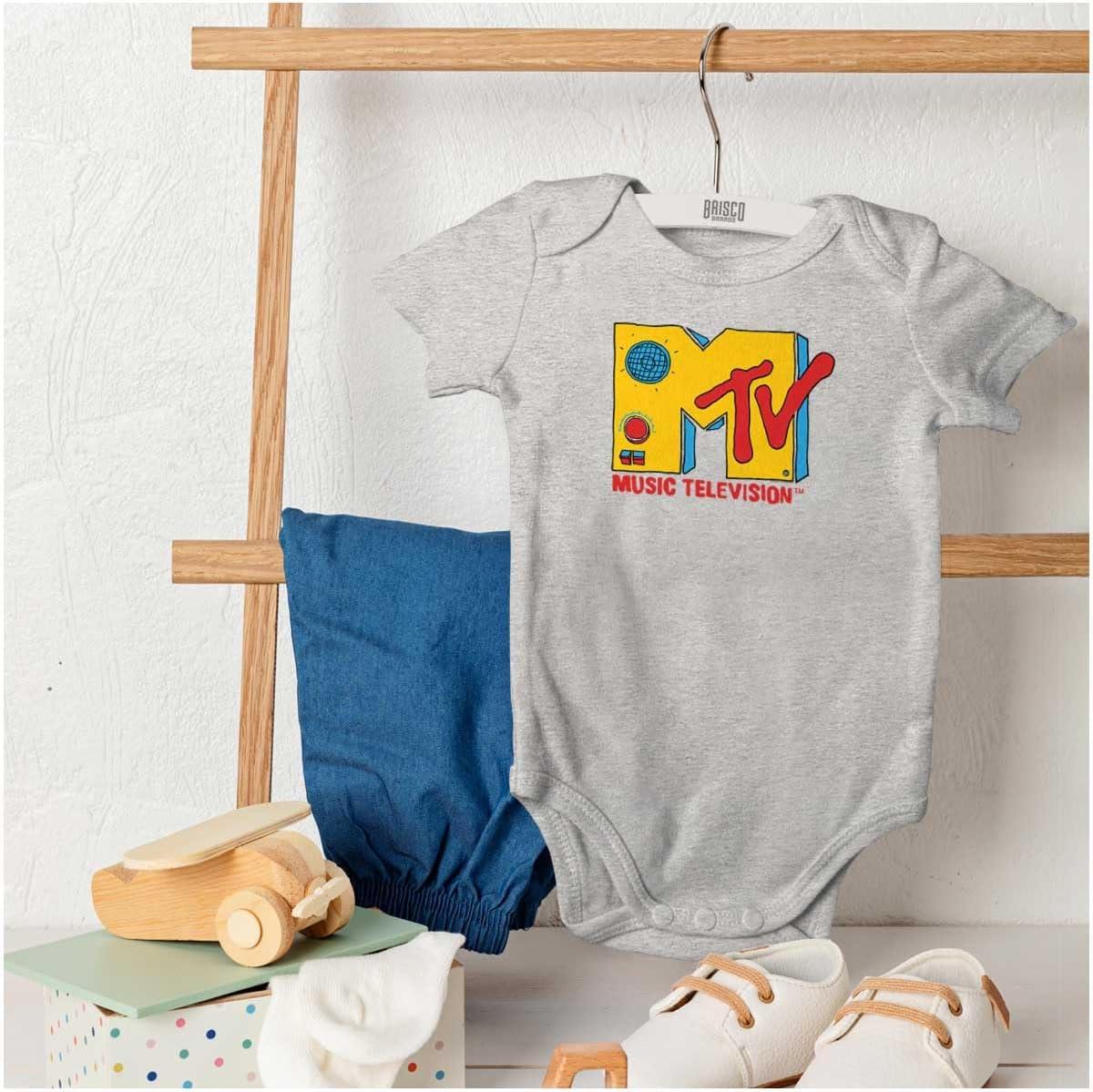 imageBrisco Brands Retro Classic MTV Speaker Logo Baby Romper Boys or GirlsHeather