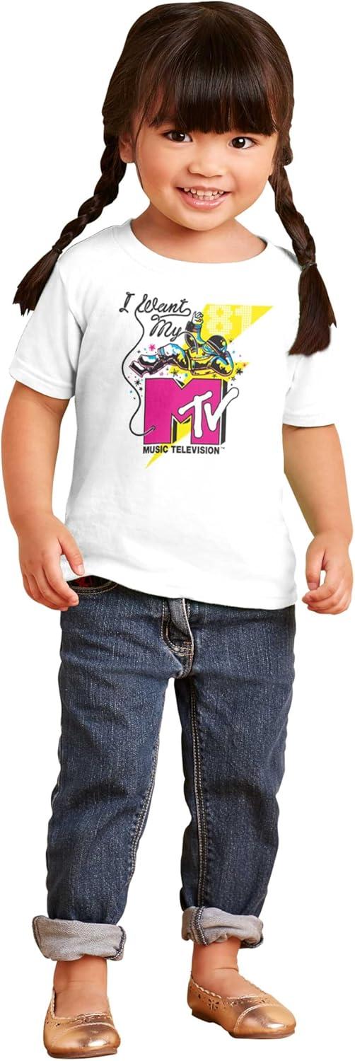 imageRetro I Want My MTV Logo Moon Man Toddler Boy Girl T ShirtWhite
