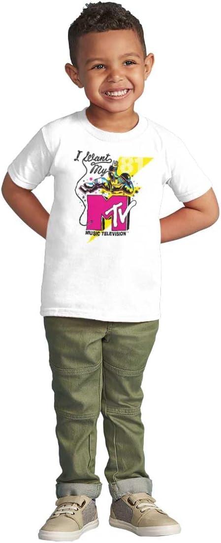 imageRetro I Want My MTV Logo Moon Man Toddler Boy Girl T ShirtWhite