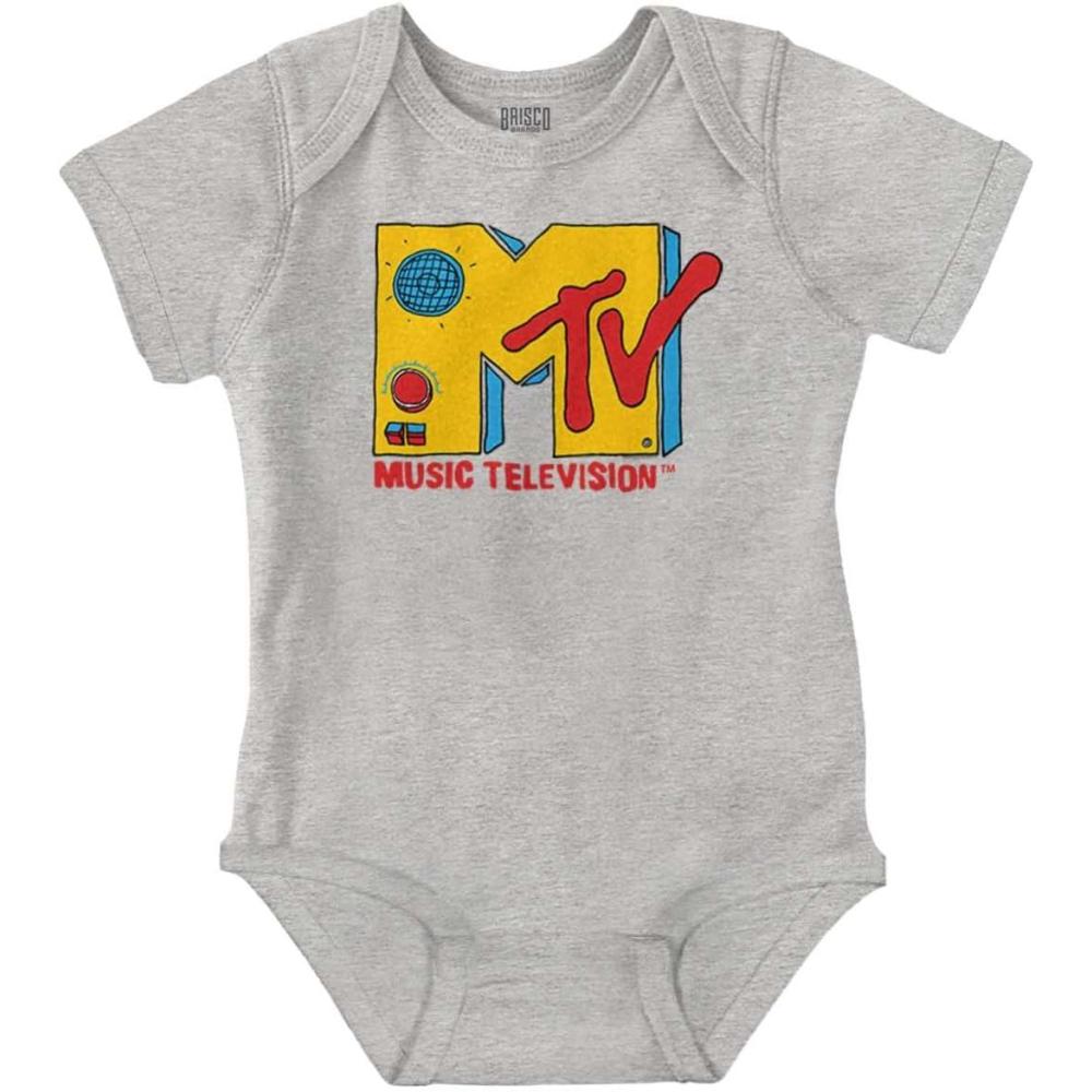 imageBrisco Brands Retro Classic MTV Speaker Logo Baby Romper Boys or GirlsHeather
