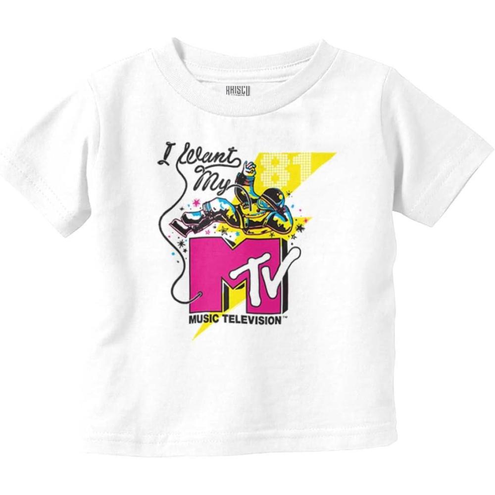 imageRetro I Want My MTV Logo Moon Man Toddler Boy Girl T ShirtWhite