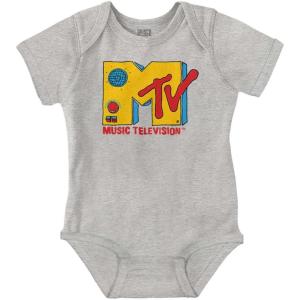 Brisco Brands Retro Classic MTV Speaker Logo Baby Romper Boys or Girls(Heather)