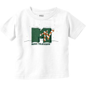 Retro MTV Winter Candy Cane Logo Toddler Boy Girl T Shirt(White)