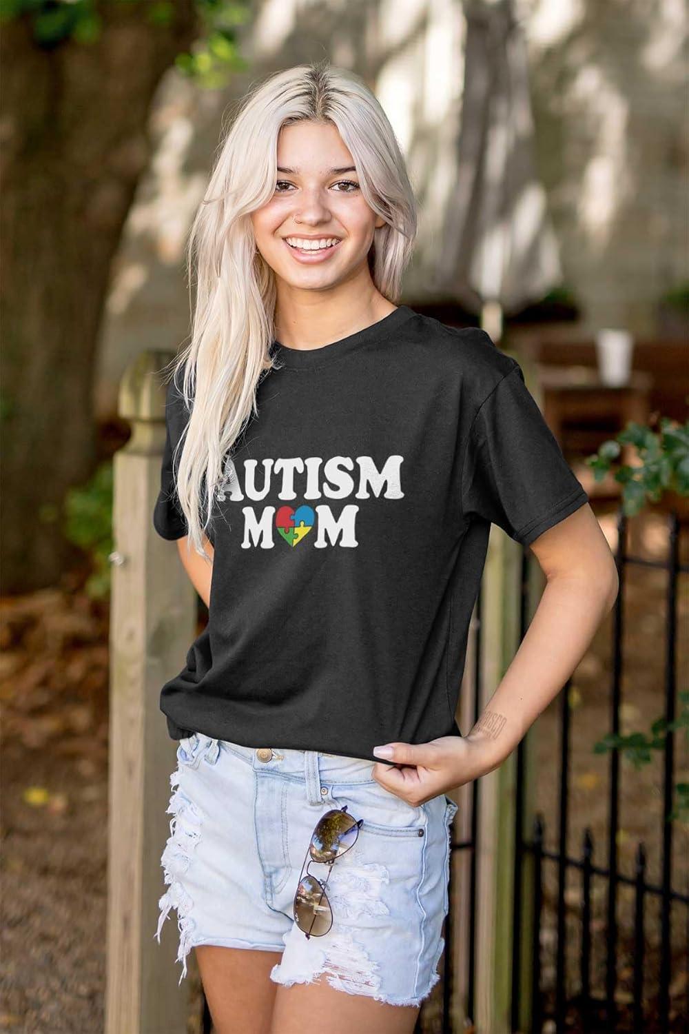 imageBrisco Brands Autism Mom Awareness Puzzle Piece Womens Graphic T Shirt TeesBlack