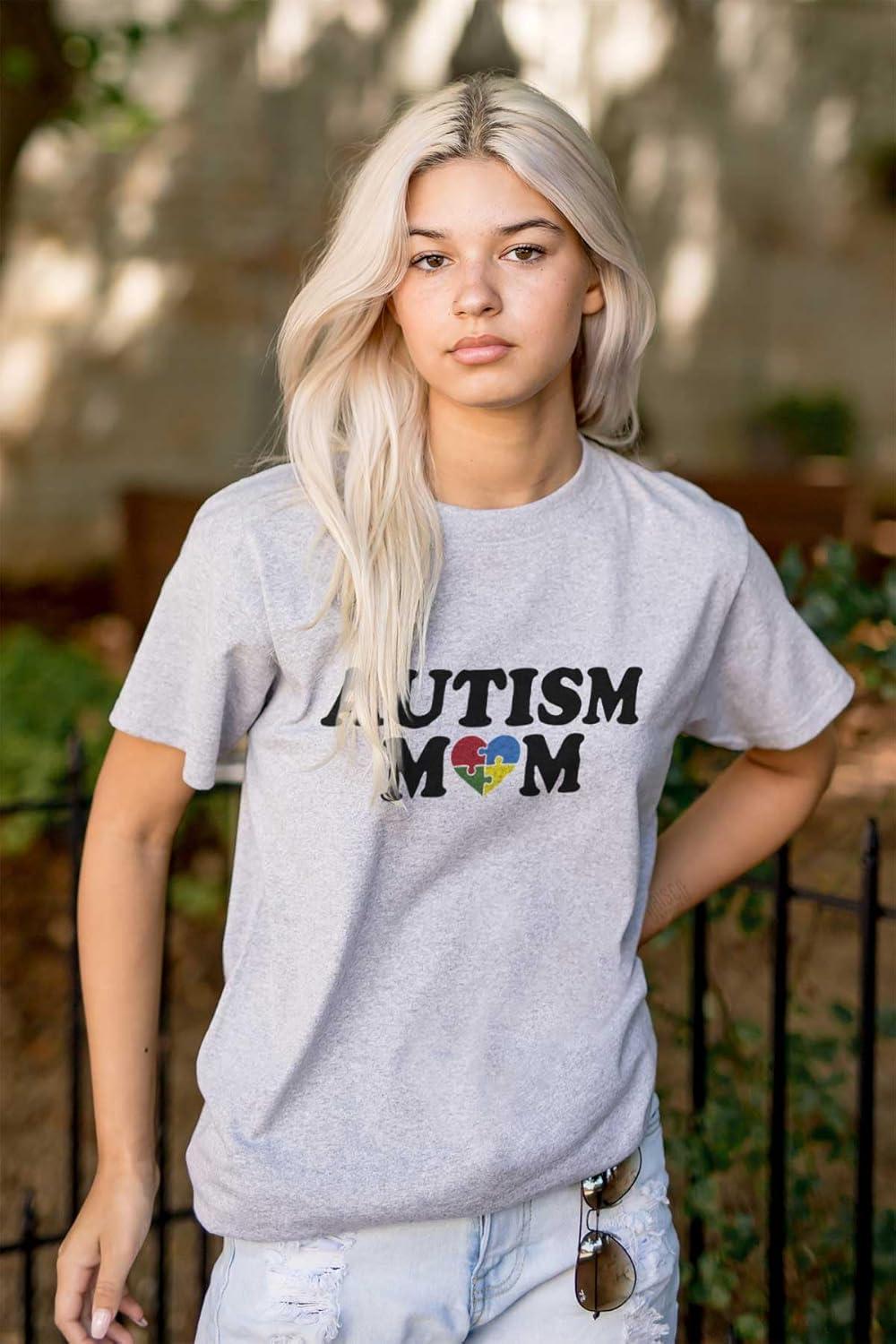 imageBrisco Brands Autism Mom Awareness Puzzle Piece Womens Graphic T Shirt TeesSport Grey