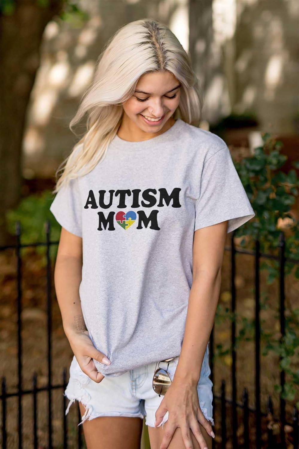 imageBrisco Brands Autism Mom Awareness Puzzle Piece Womens Graphic T Shirt TeesSport Grey