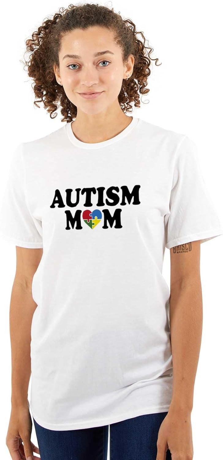 imageBrisco Brands Autism Mom Awareness Puzzle Piece Womens Graphic T Shirt TeesWhite