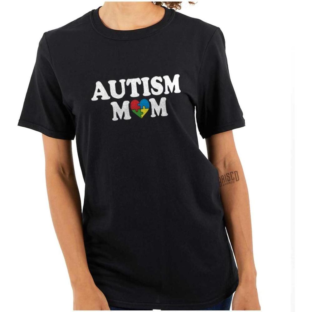 imageBrisco Brands Autism Mom Awareness Puzzle Piece Womens Graphic T Shirt TeesBlack