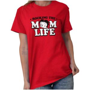 Betty Boop Rocking The Mom Life Womens Graphic T Shirt Tees(Red)