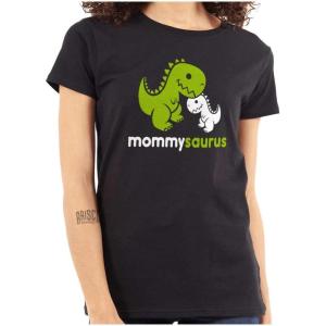 Mommysaurus Cute Dinosaur Mothers Day Womens Slim Fit Graphic Tee(Black)