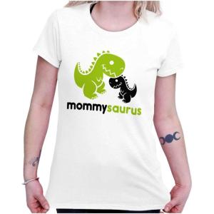 Mommysaurus Cute Dinosaur Mothers Day Womens Slim Fit Graphic Tee(White)