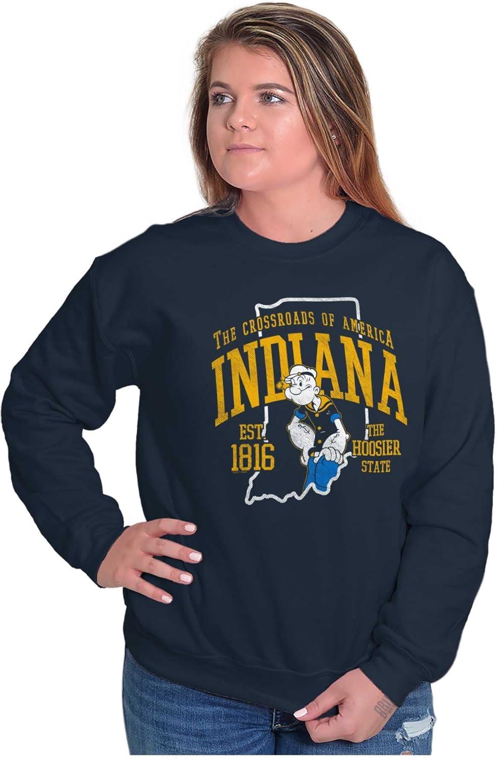 imageBrisco Brands Popeye Cartoon American States Sweatshirt for Men or WomenIndiana