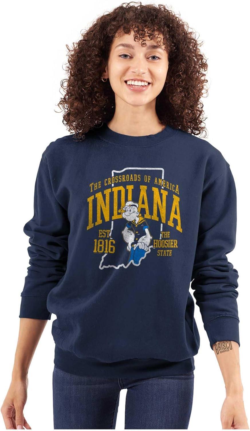 imageBrisco Brands Popeye Cartoon American States Sweatshirt for Men or WomenIndiana