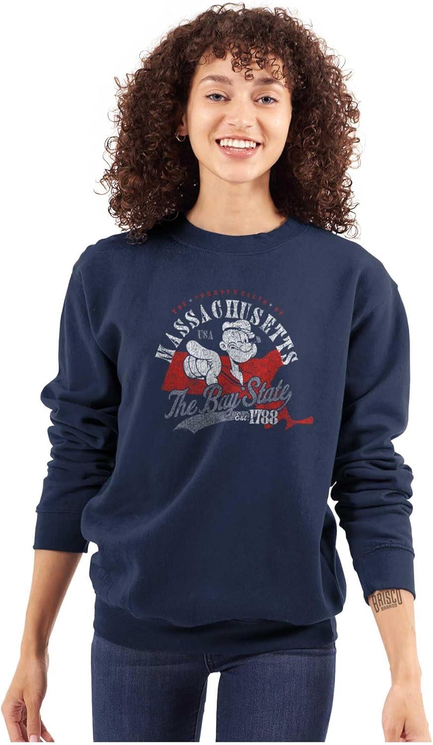 imageBrisco Brands Popeye Cartoon American States Sweatshirt for Men or WomenMassachusetts